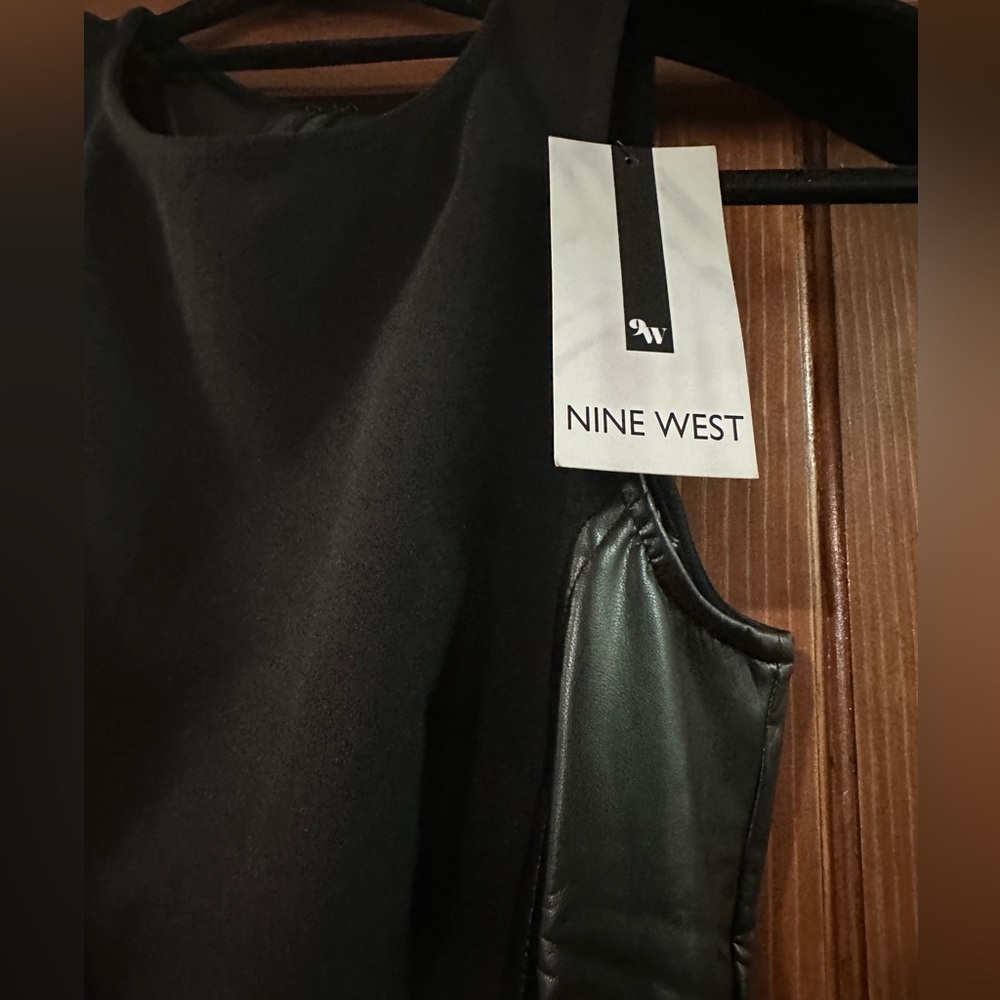 NWT Nine West Medium short black dress with stretch leather on the sides - Picture 3 of 5